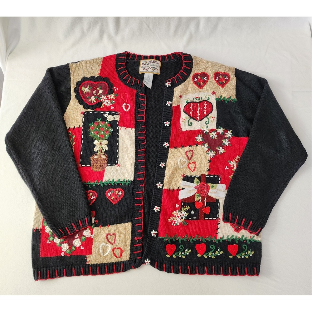 VTG Heirloom Collectibles Cardigan Holiday Sweater Women Large Embroidered